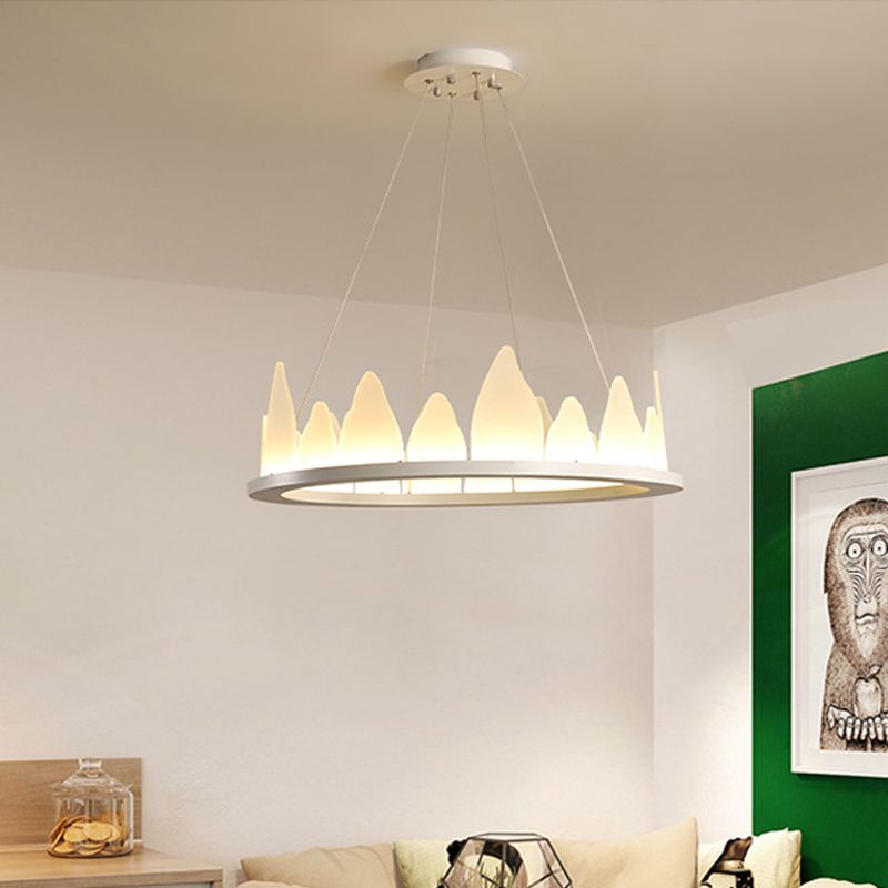 White Circular Chandelier Light Nordic Style LED Flaky Acrylic Hanging Lamp in Warm/White Light, 19.5"/23.5" Wide