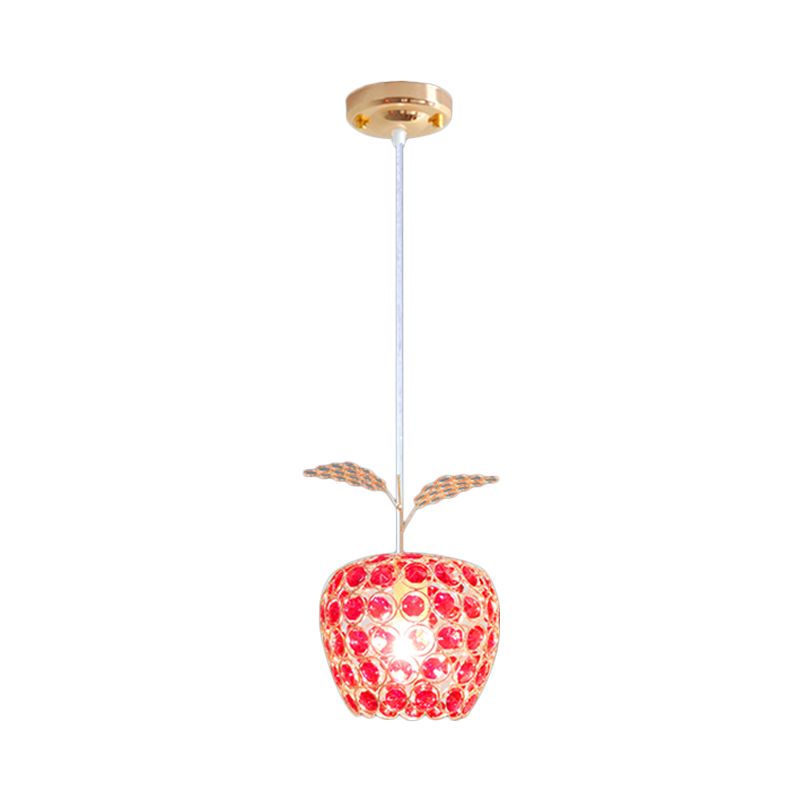 Red Crystal-Encrusted Apple Shape Pendant Contemporary 1 Light Hanging Ceiling Lamp in Gold