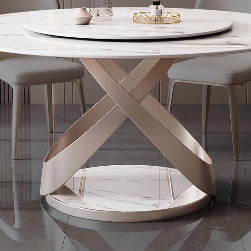 Round Sintered Stone Dining Table Modern Turntable Furniture with Pedestal Base for Home