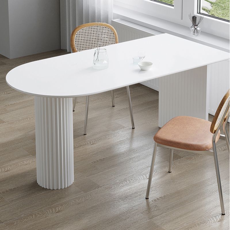 Irregular Shape White Table for Restaurant Modern Island Table with Double Pedestal