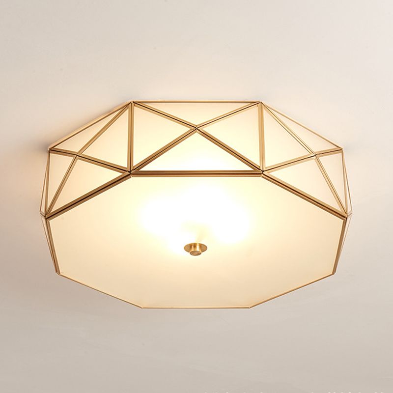 Brass Geometric Flush Mount Lamp Minimalist Glass Bedroom Flush Mount Light Fixture