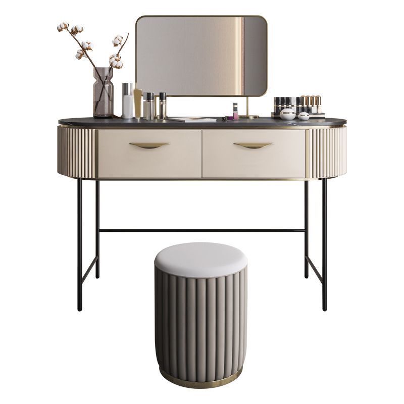 2 Storage Drawers Vanity Table Modern Stone Dressing Table with Mirror and Stool