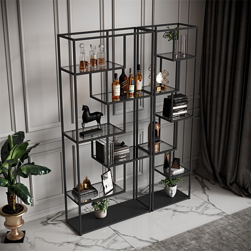 Industrial Open Back Bookshelf with Iron Frame Bookcase for Home Office