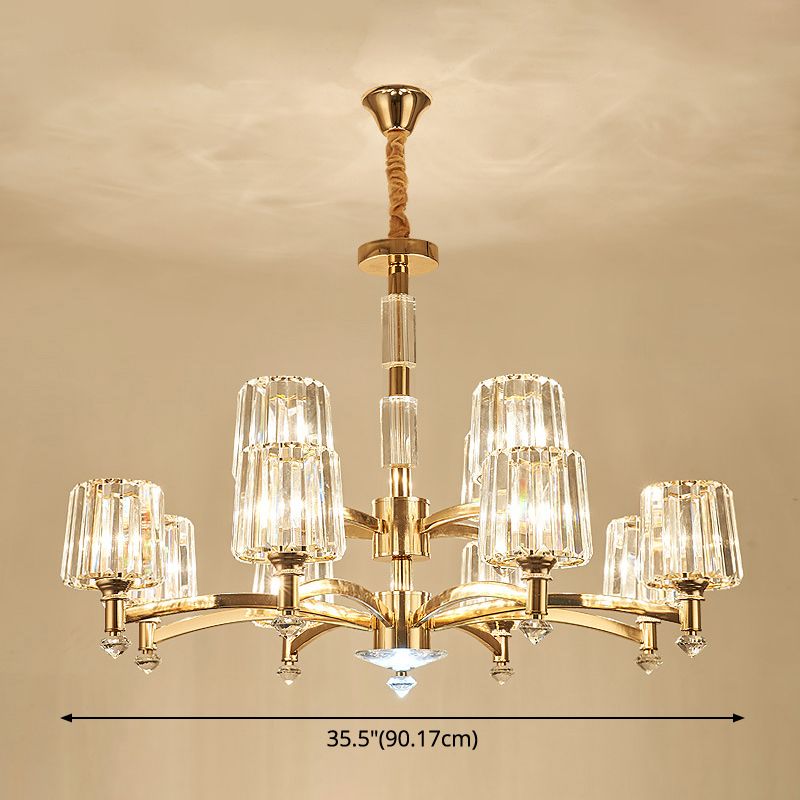 Cylindrical Chandelier Light Minimalist Optic Crystal Prism Gold Pendant for Living Room