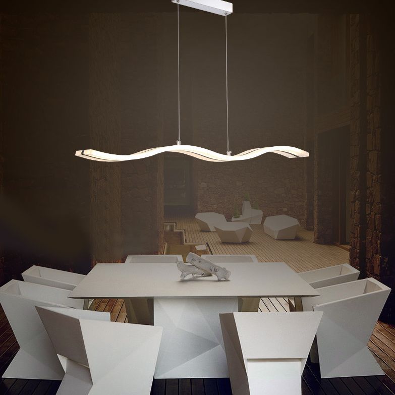 Acrylic White Linear LED Island Light in Modern Style Wrought Iron Pendant Light for Dining Room