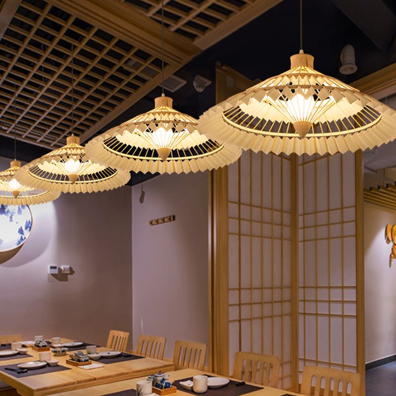 Konische Deckenlampe Chinesische Bambus 1 Glühbirne 16 "/19,5" Breitholz Anhänger Beleuchtung