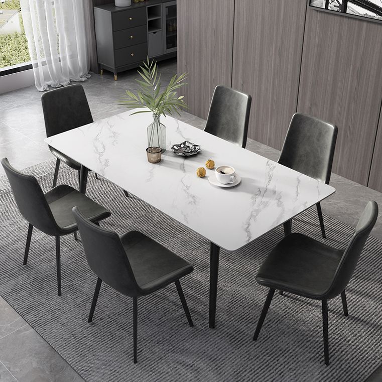 Contemporary Style Sintered Stone Dining Set with Traditional Height Table and Black Leg Base