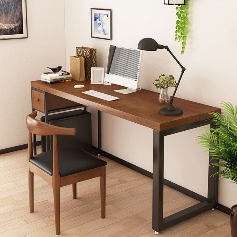 Contemporary Solid Wood Office Desk 30-inch H Computer Desk in Brown