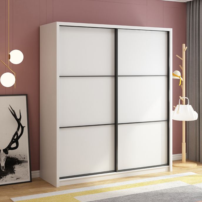 White Engineered Wood Wardrobe Armoire Modern Sliding Wardrobe Closet