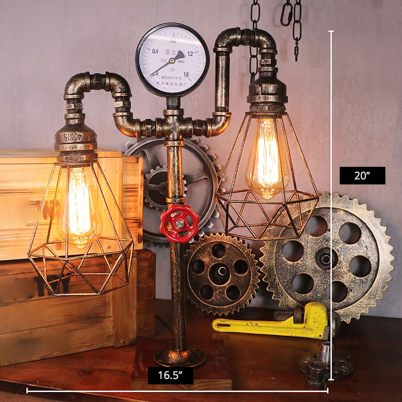 Mesa de bronce de metal con tubo de agua ligera creativa de estilo steampunk lámpara de noche de estilo steampunk