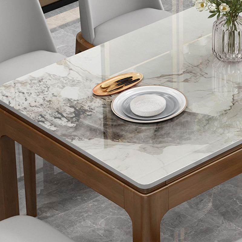 Modern Rectangular Grey Stone Top Dining Table with 4 Rubberwood Legs