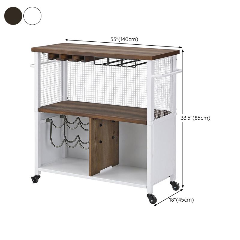 Modern Rolling Kitchen Cart Wood Rectangular Kitchen Island Cart with Wine Rack