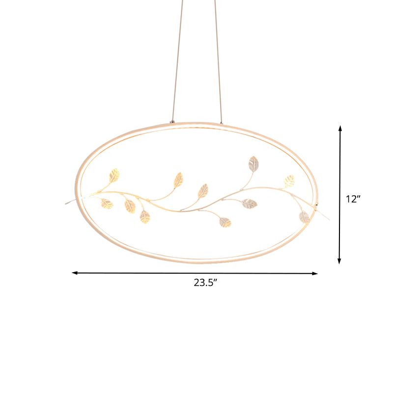 Modern Circle Pendant Light Fixture Acrylic Dining Room LED Ceiling Lamp in White with Branch Decor, White/Warm Light
