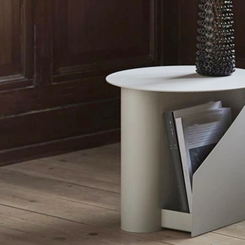 Steel Round Top Coffee Table Abstract Base Cocktail Table with Storage