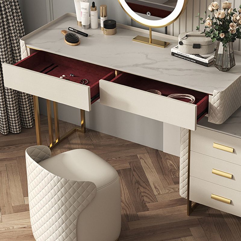 Glam Stone Top Vanity Makeup Table Set Wooden 5-Drawers Dressing Table