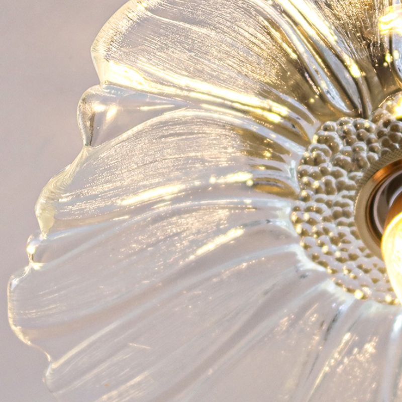 Flower Shape Glass Flush Light Modern Style 1 Light Flush Mount Ceiling Lights in Brass