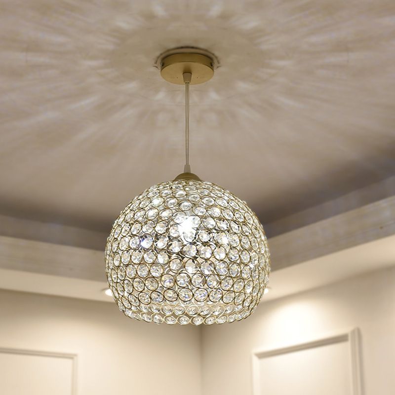 Gold Hollowed-out Pendant Light Fixture Modern 1-Light Crystal Hanging Lamp
