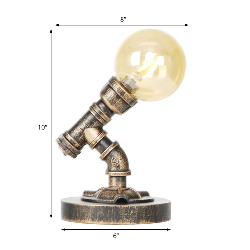 1 Light Light/Amber Glass Desk Lampada Vintage Vintage Bronzo Globe Bronzo Ombra del soggiorno Luce con base