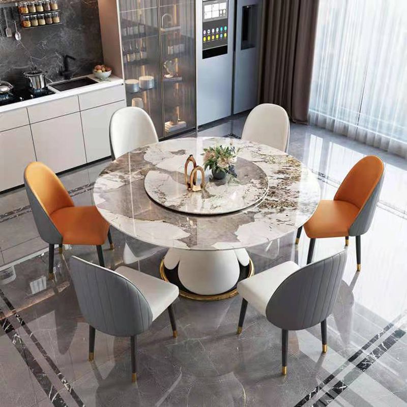Metal Glam Style Round Dining Table Sintered Stone Top Table for Dining Room