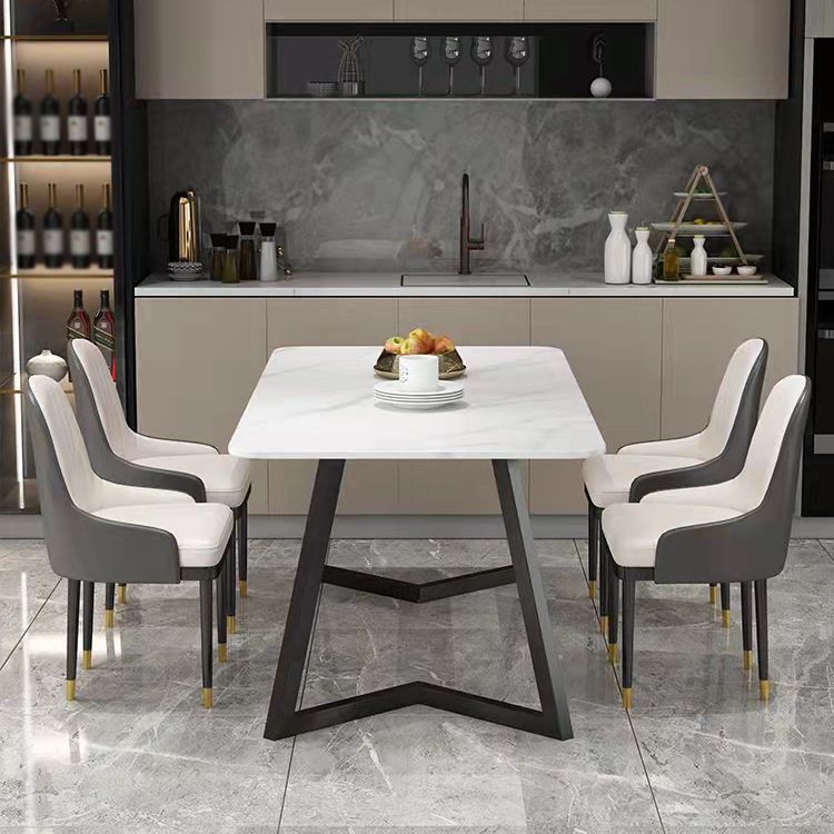Modern 1/4/5/7 Pieces Dining Set Sintered Stone Dining Table with Leather Chairs