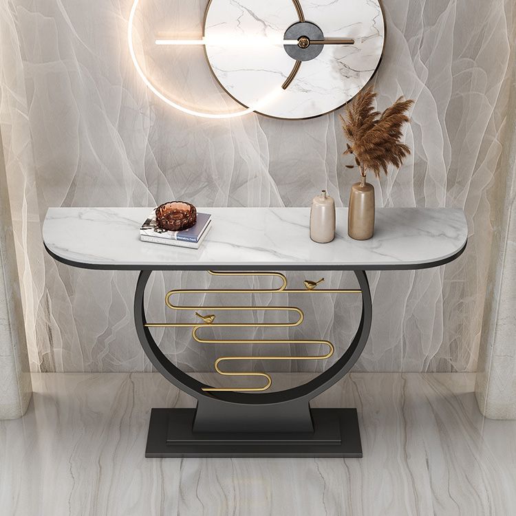 Glam Stone Console Table 12" W Half Moon Stain Resistant Accent Table for Hall