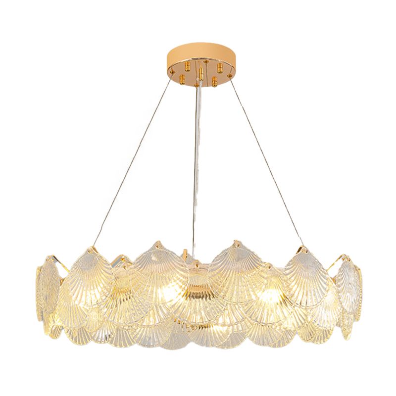 Metal Modern Ceiling Light Geometric Chandelier Light with Shell Shade for Living Room