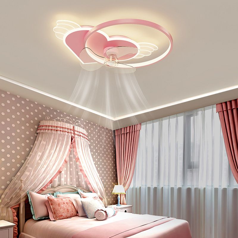 3-Blade Children Ceiling Fan Pink LED Fan with Light for Foyer