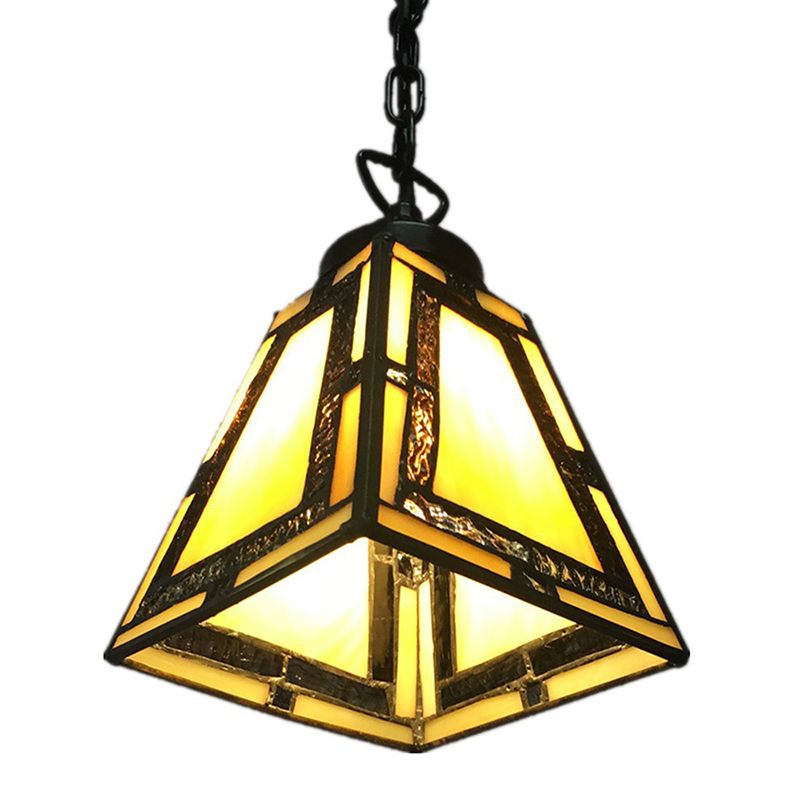 Mission Style Geometric Pendant Lights 1 Light Stained Glass Bedroom Hanging Pendant Lights in Yellow