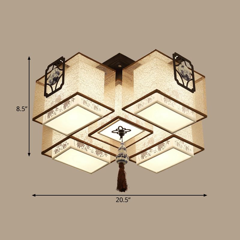 5 Lights Living Room Flush Mount Lighting Classic White Flush Ceiling Light Fixture with Rectangle Fabric Shade, 20.5"/28"/35.5" W