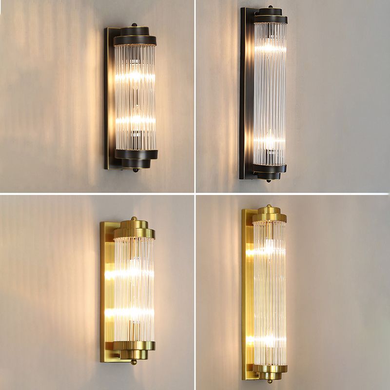 Half Cylinder Shade 2 Lights Wall Sconce Modern Style Crystal Wall Mount Light Fixture
