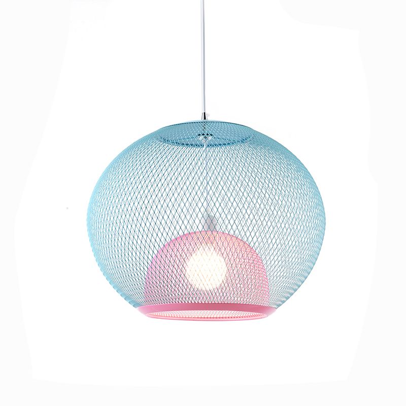Globales Mesh Restaurant Anhänger Licht Metallic 1-Bulb-Makkaron Deckenhänge in Rosa/Gelb/Blau