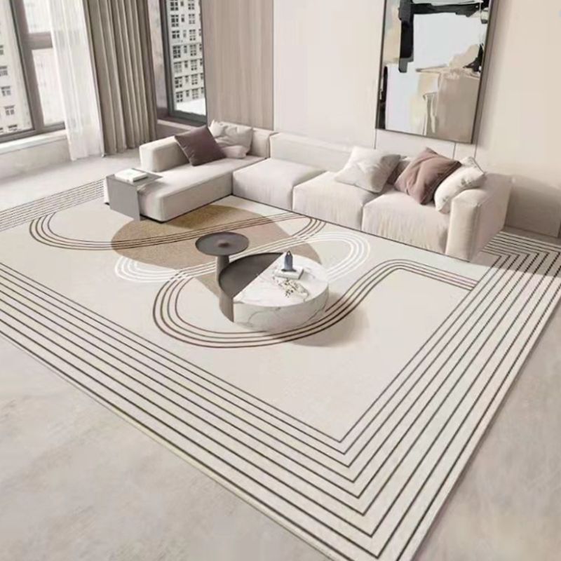 Light Grey Modern Rug Polyester Striped Area Rug Non-Slip Backing Rug for Living Room