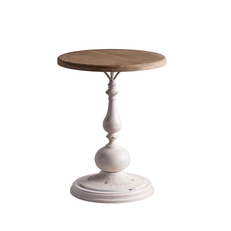 Wood Round Top Side Table Iron Pedestal End Table - Distressed Surface Treatment