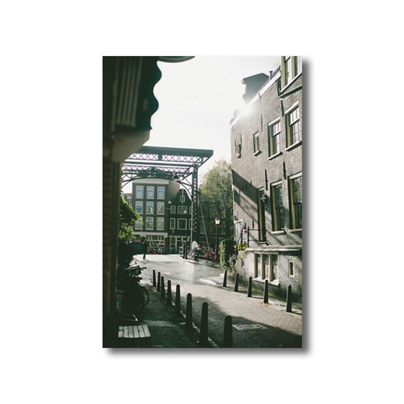 Canvas Decorative Art Print Mediterranean Architecture Wall Decor in Dark Color for Parlor