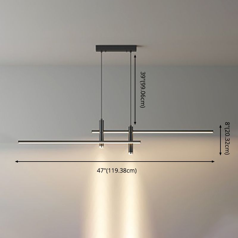 Dinning Room LED Hanging Ceiling Light Modern Island Chandelier Light with Linear Metal Shade