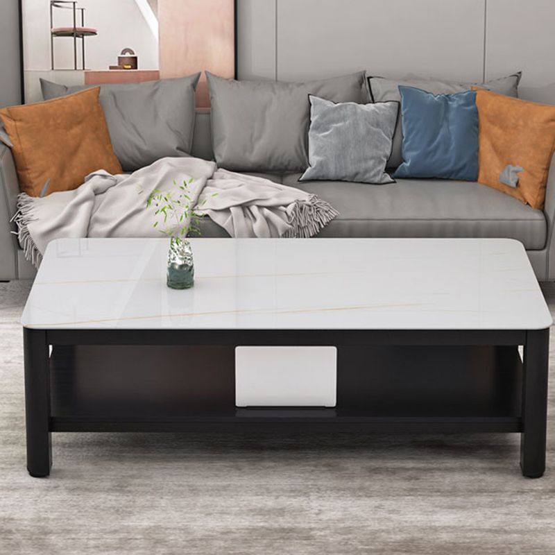 Contemporary Glossy Accent Table Rectangular Coffee Table with Shelf
