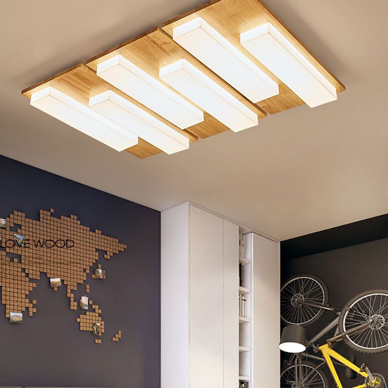 Moderne rechteckige Decke bündig Licht Acryl Schlafzimmer Flush Mount LED Licht in Holz