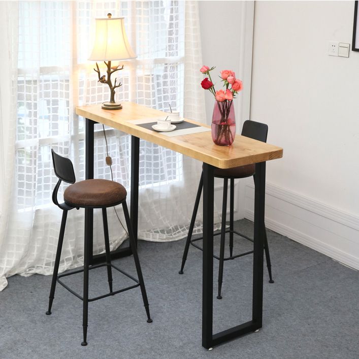 Light Brown Modern Style Bar Table Solid Wood Bar Table with Metal Base