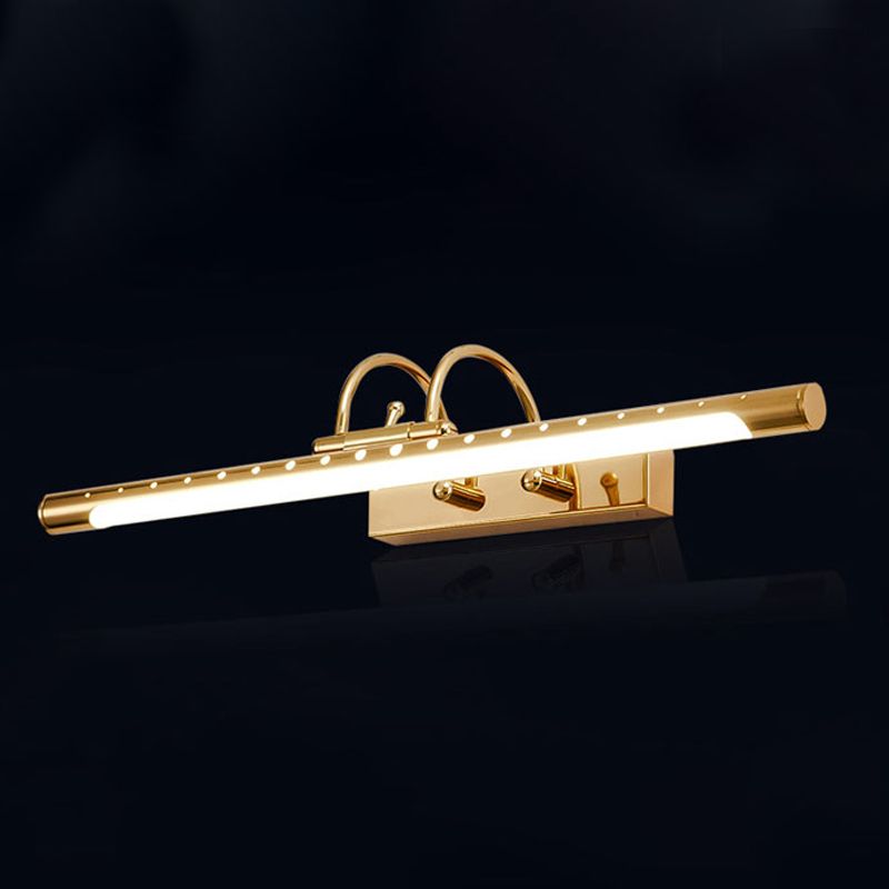 Metal Linear Shade Wall Lighting Modern 1 Light Mirror Wall Mount Light Fixture in Gold