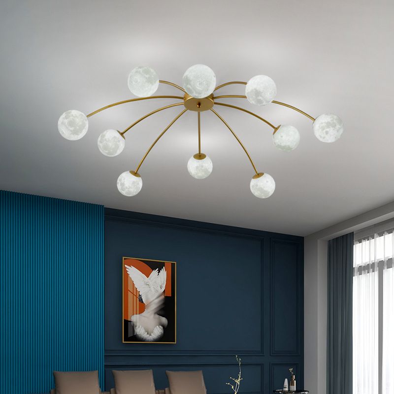 Global Semi Flush Mount Light Modern Metal Bedroom Semi Mount Lighting in Gold