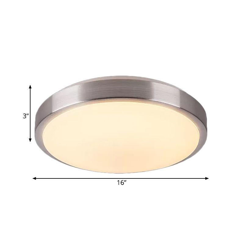 Aluminum Round Flush Light with Acrylic Diffuser Modern Warm/White Light LED Balcony Ceiling Mounted Light in Silver, 8"/11.5" Dia
