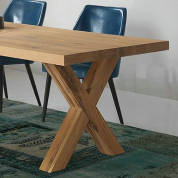 Table à manger rectangulaire industrielle en bois de pin avec double piédestal pour restaurant