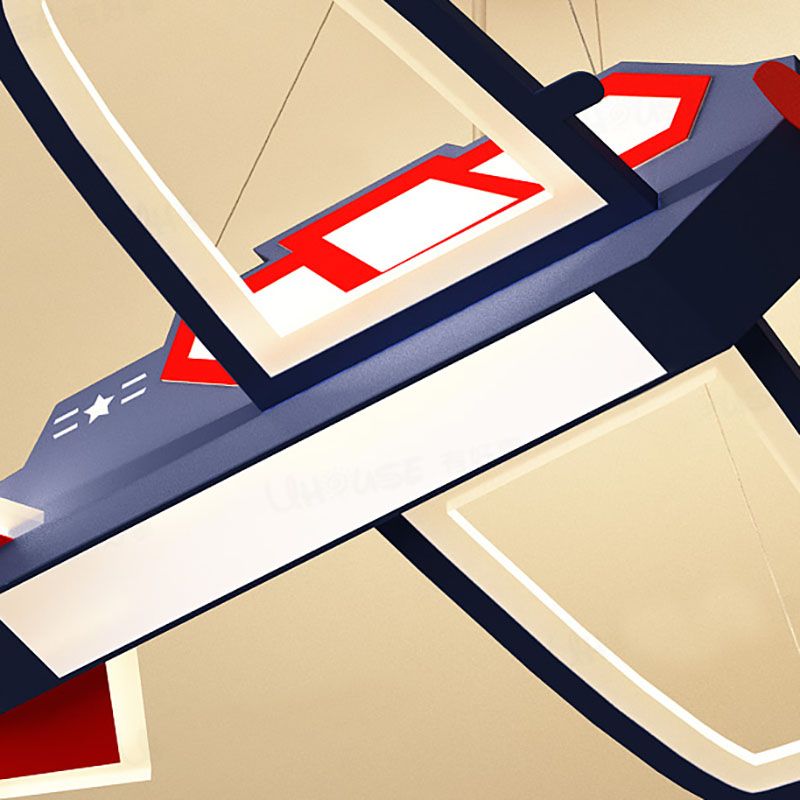 Acrylic Airplane Pendant Light Fixture Modernism LED Ceiling Chandelier in Blue, Warm/White Light