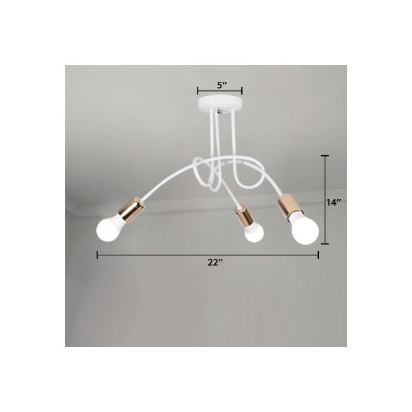 Semi-affleurant torsadé de style loft avec ampoule ouverte, plafonnier en métal à 3/5 têtes en or