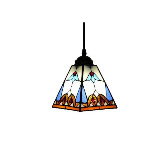 Tapered Hanging Lamp 1 Bulb White Stained Glass Tiffany-Style Pendant Light Fixture