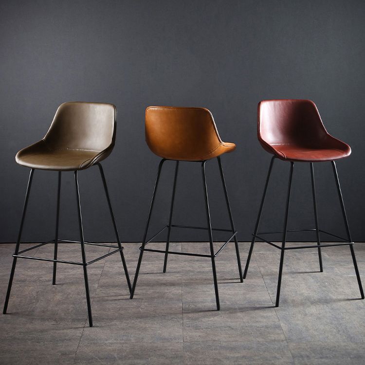 Industrial Style PU Leather Stools Square Low Back with Metal Legs for Bristol