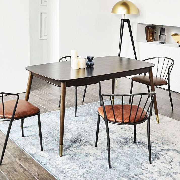 Rectangle 4 Legs Luxury Style Dining Table Wood Color Fixed Table of Solid Rubberwood