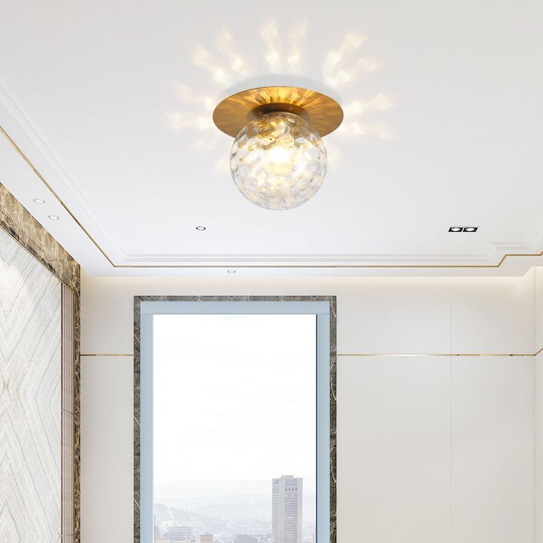 Spherical Semi Flush Light Fixtures 1 Light Glass Modern Flush Mount Ceiling Light Fixture for Hallway