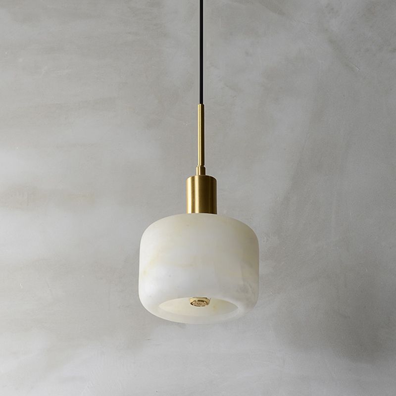 Shaded Bedroom Suspension Pendant Light Stone Modern Style Hanging Light Fixture in White