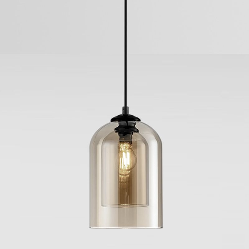 Double Glass Single Pendant Light in Modern Concise Style Wrought Iron Hanging Lamp for Dining Room